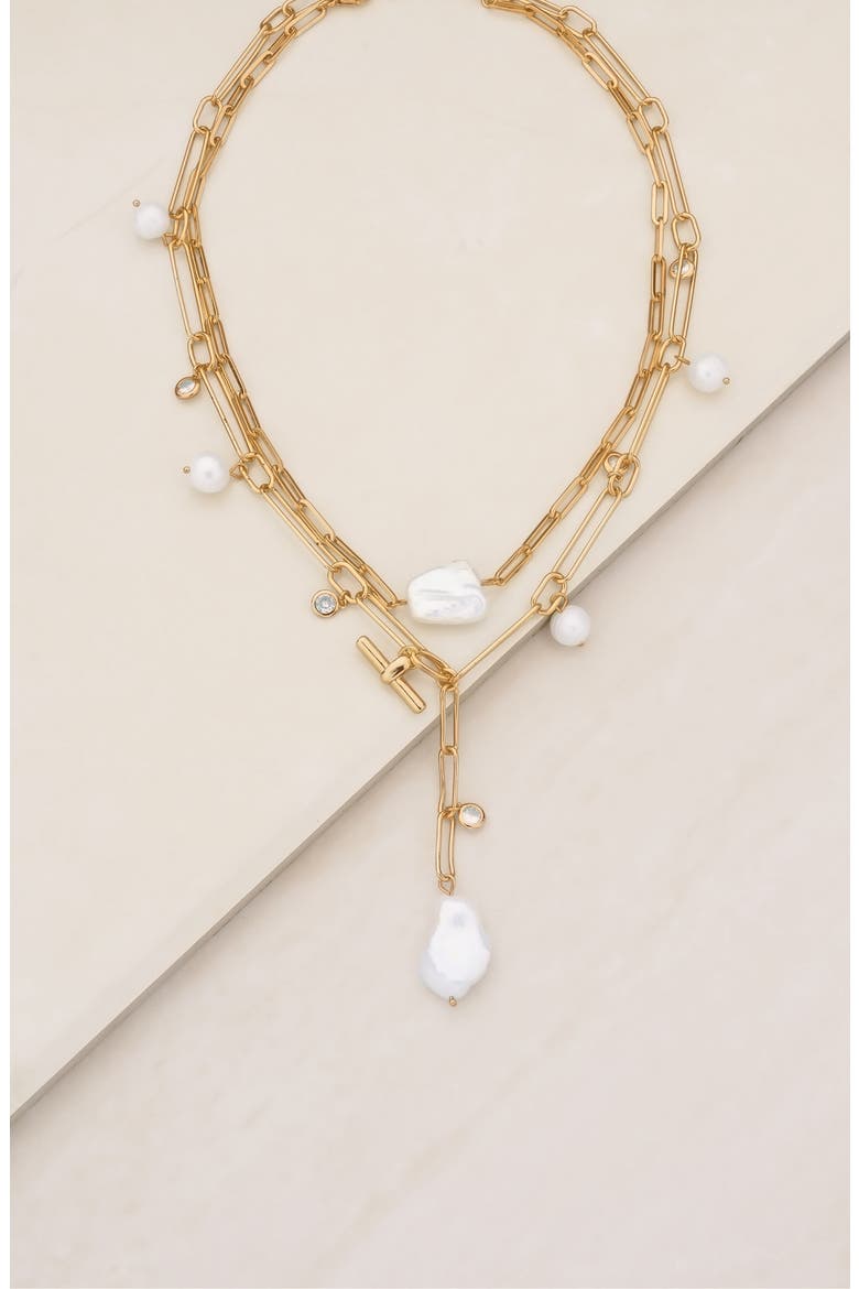 Set of 2 Pearl & Crystal Necklaces, Alternate, color, GOLD
