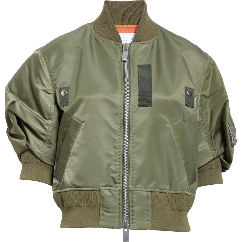 Sacai Zip-up Nylon Bomber Jacket In Khaki 501