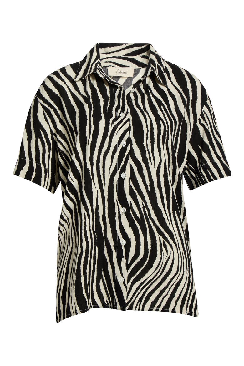Short Sleeve Button-Up Cover-Up Shirt, Alternate, color, BLACK ZEBRA