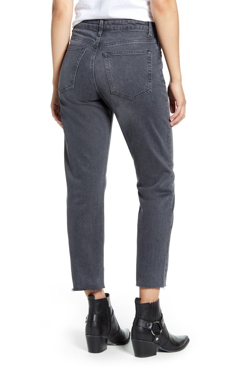High Waist Raw Hem Straight Jeans, Alternate, color, WASHED BLACK
