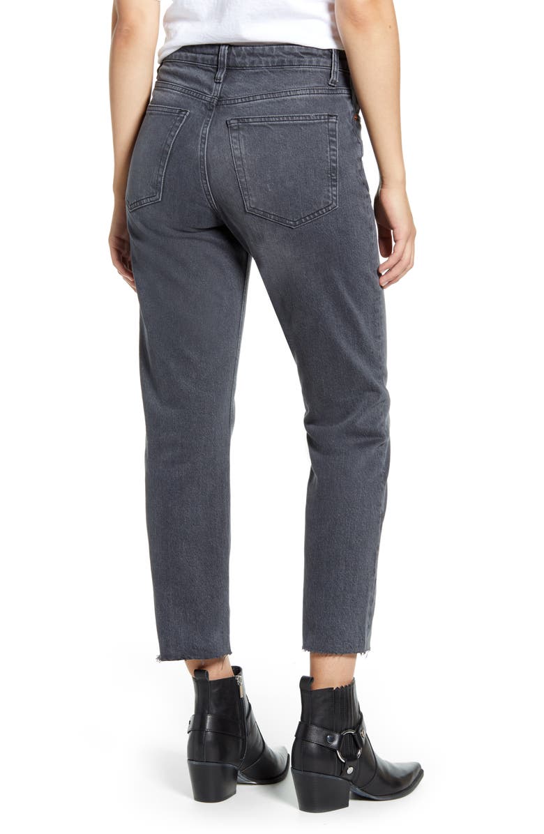 Topshop High Waist Raw Hem Straight Jeans, Alternate, color,