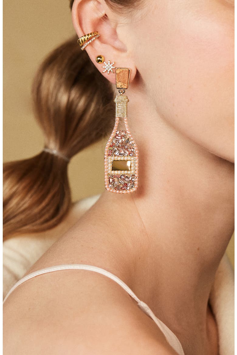 Rosé Bottle Drop Earrings, Alternate, color, PINK
