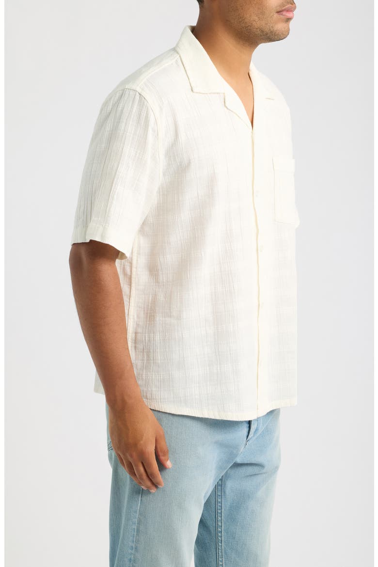 Washed Dobby Check Cotton Seersucker Camp Shirt, Alternate, color, WHITE