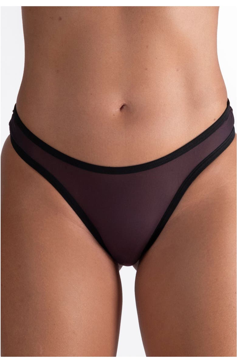 LECHERY<sup>®</sup> Lustrous Sheer V-cut Thong, Main, color, Black