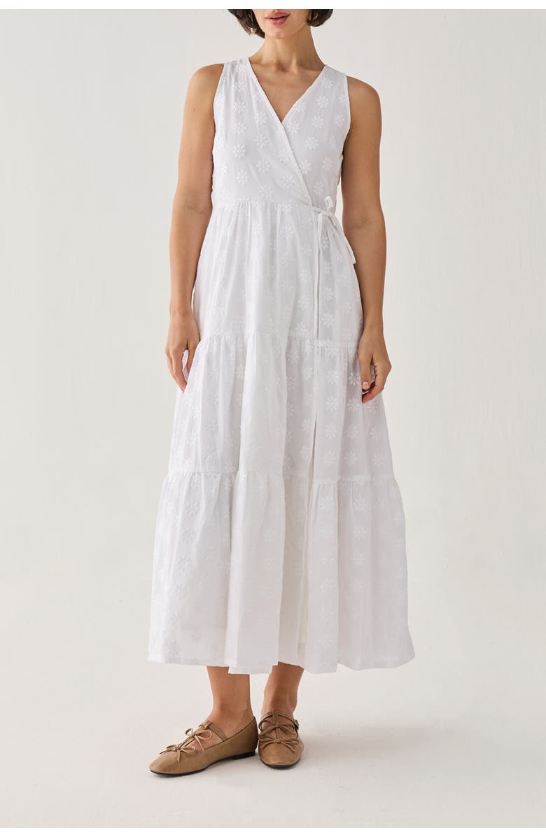 Reistor Embroidered Tiered Wrap Maxi Dress, Main, color, Embroidered Cotton White
