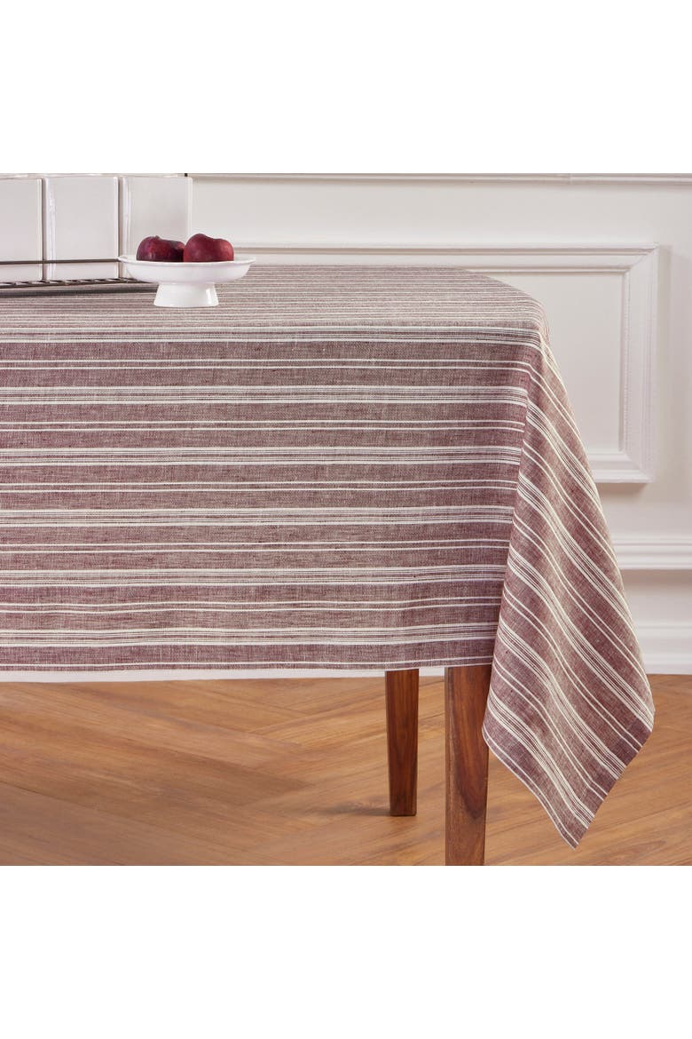 Linen Tablecloth - Chelsea Stripe, Alternate, color, Burgundy and White