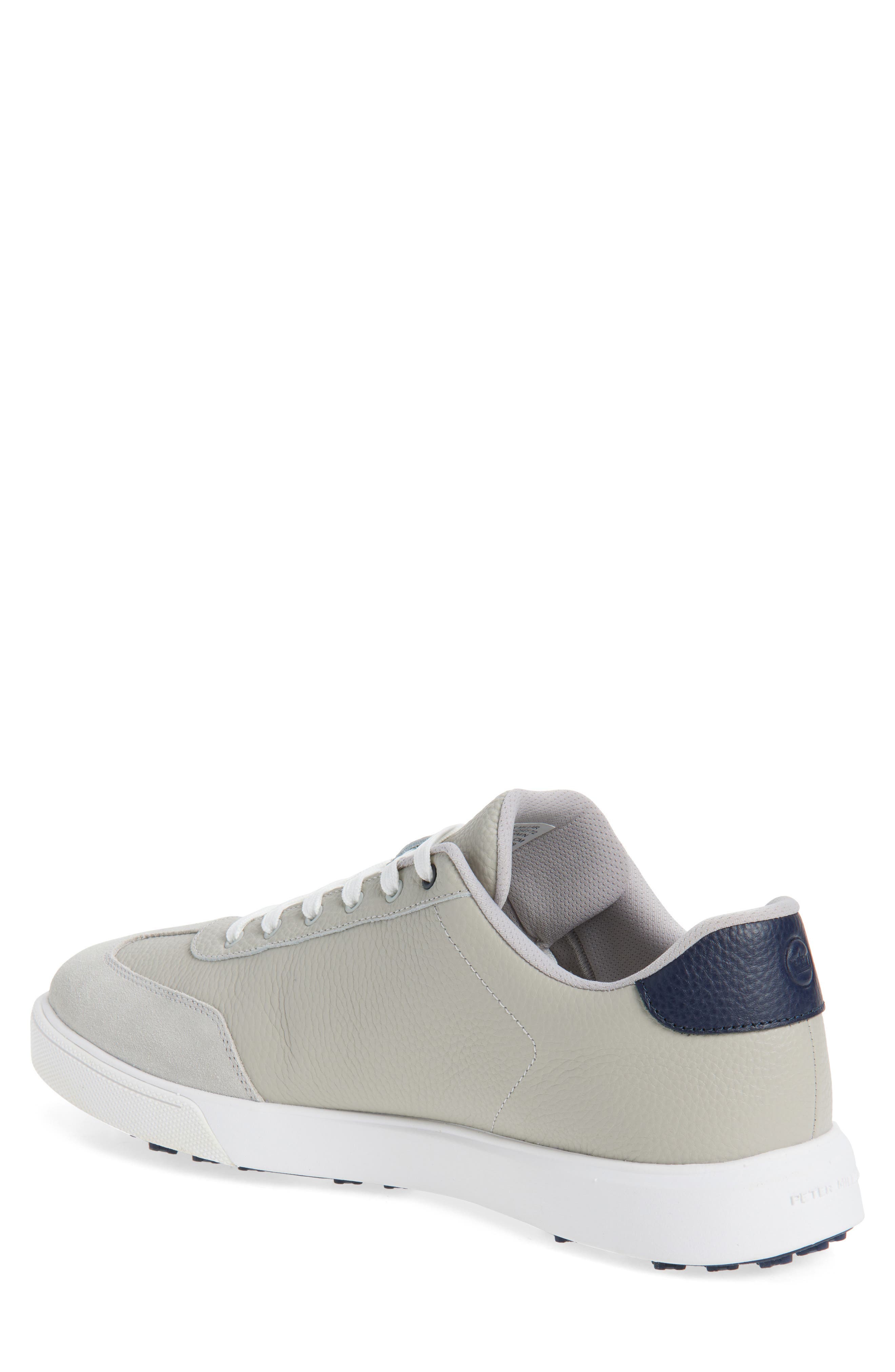 Peter Millar Drift Hybrid Water Resistant Leather Golf Shoe, Alternate, color, Warm Grey/ Navy