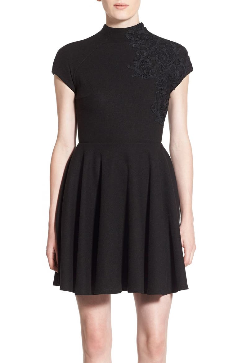 Lace Appliqué Dress, Main, color, BLACK