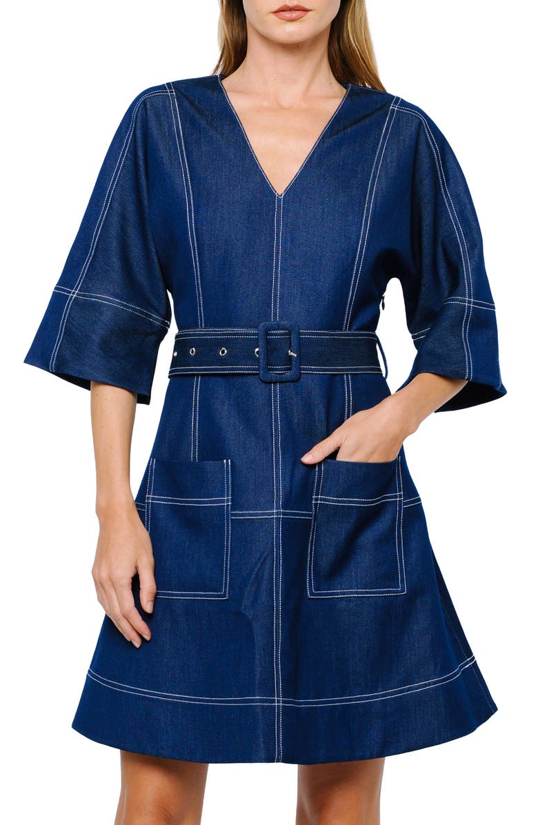 CIEBON Polly Topstitch Detail Denim Look Dress, Alternate, color, Navy
