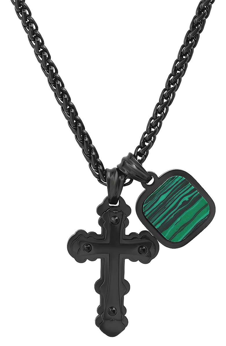 HMY JEWELRY Black Cross & Agate Pendant Necklace, Main, color, Black