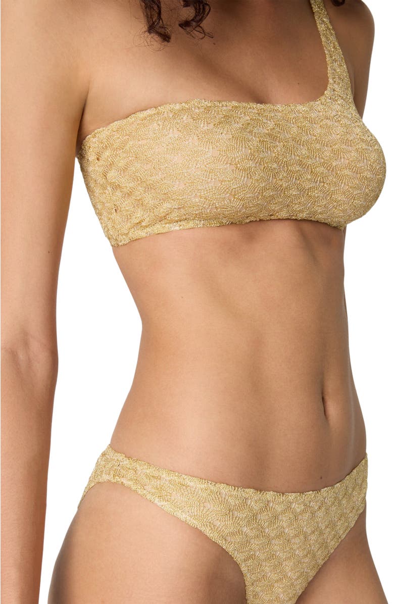 Missoni One-shoulder Bikini In Lamé Viscose With Raschel Workmanship, Alternate, color, Gold
