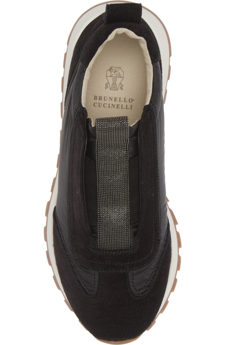 Brunello Cucinelli Monili Suede & Nylon Slip-On Sneaker, Alternate, color,