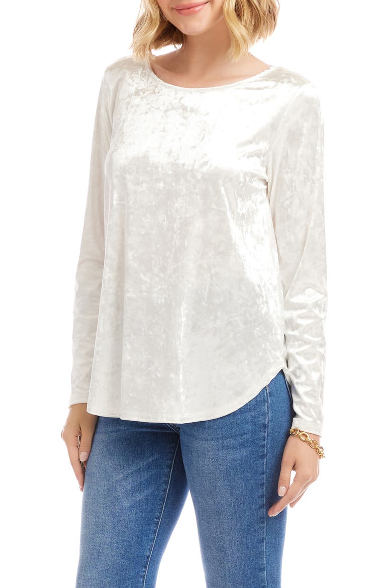 Crushed Velvet Top Shirttail Top, Alternate, color, OFF WHITE