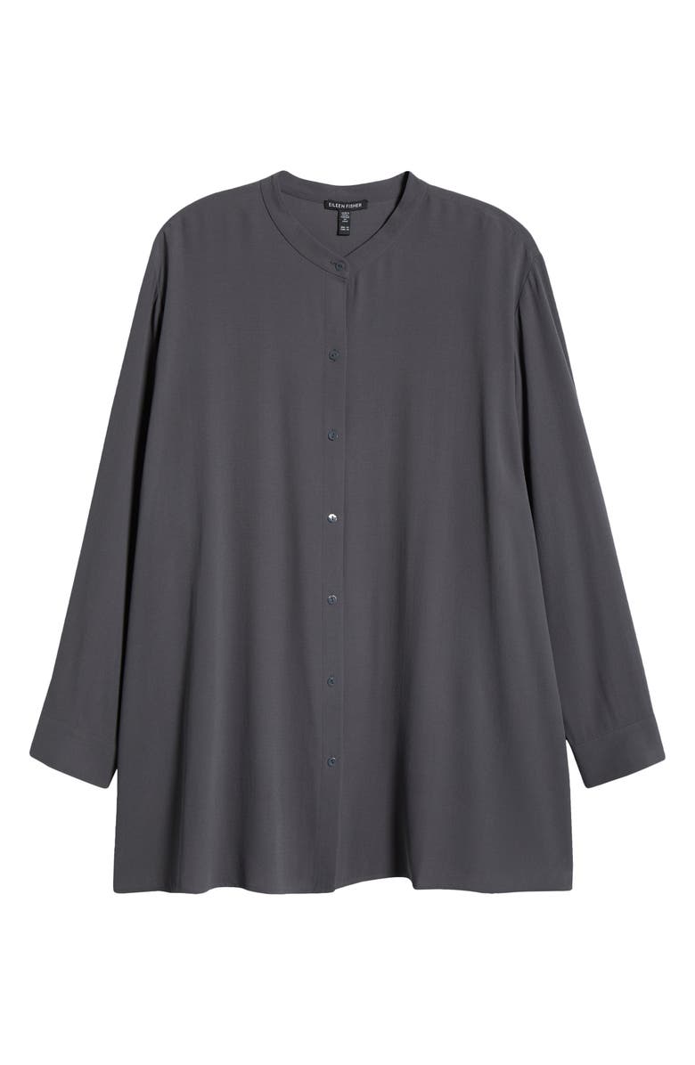 Eileen Fisher Band Collar Silk Button-Up Shirt, Alternate, color, 