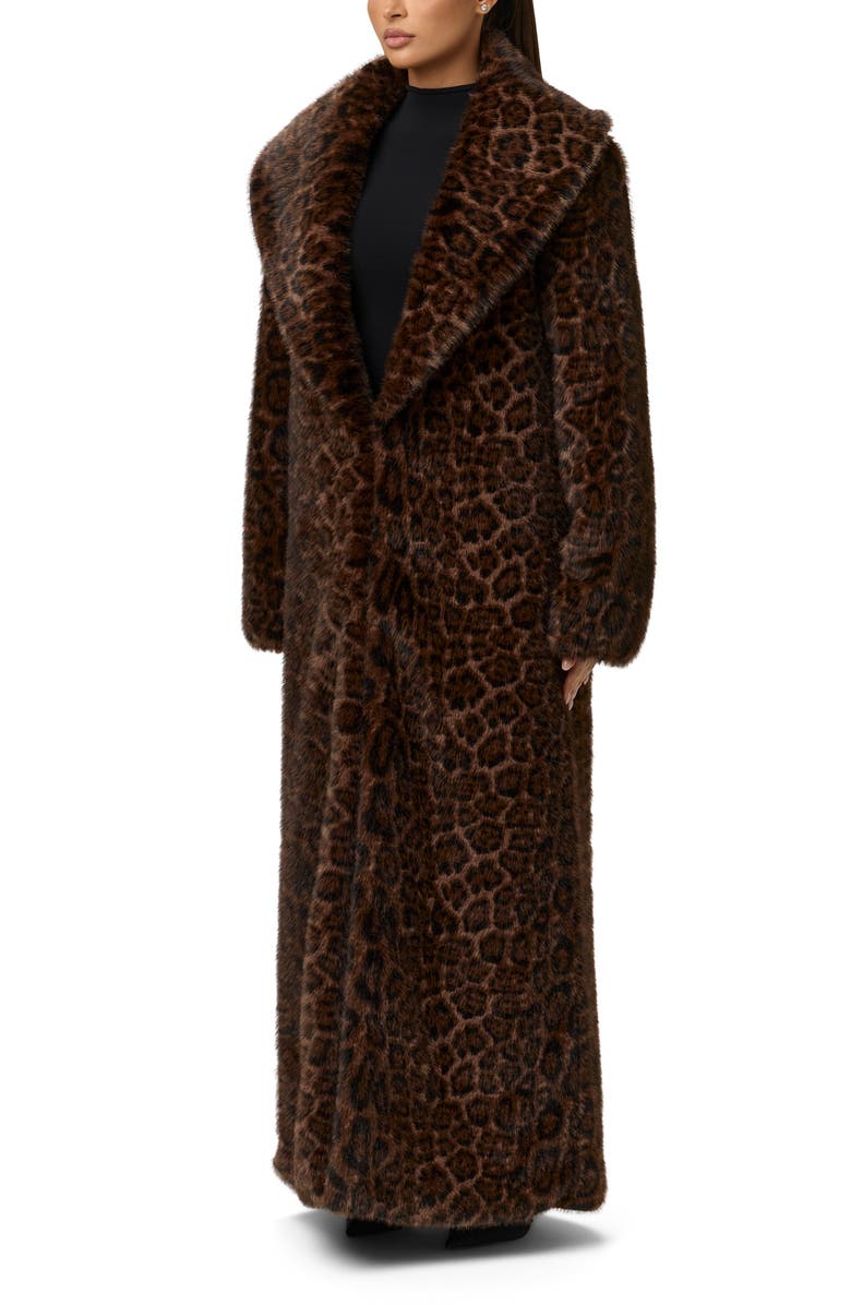 Naked Wardrobe Leopard Faux Fur Coat, Alternate, color, Dark Leopard