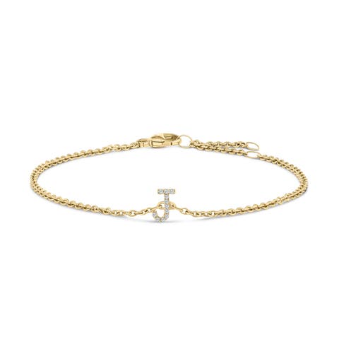 10K Gold Diamond Accent "A-Z" Initial Charm and Link Bracelet