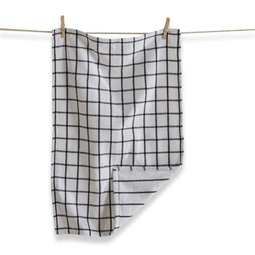 Tag Classic Double Cloth Black Windowpane Cotton Machine Washable Kitchen Dishtowel 26l X 18w In. De In Black