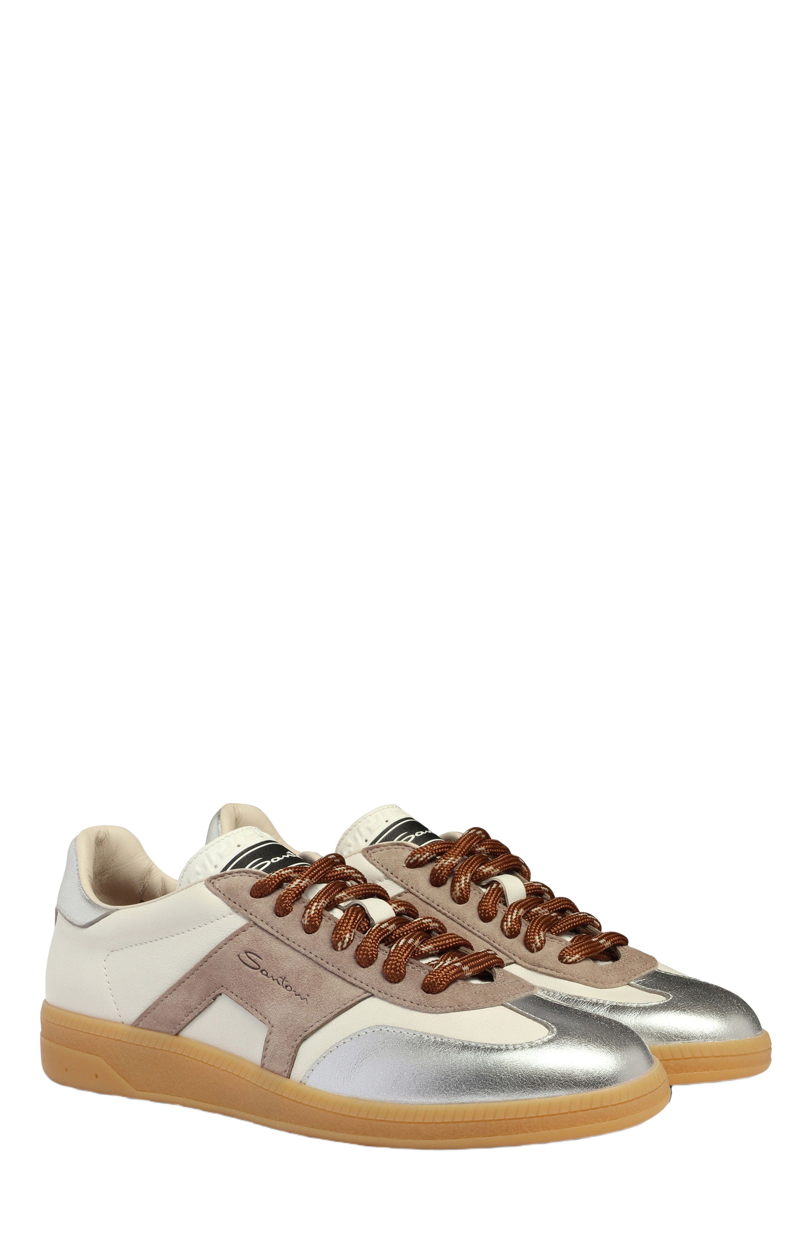 Santoni Women's leather and suede DBS Oly sneaker, Alternate, color, Natural