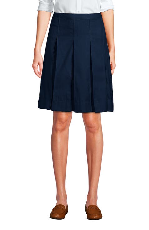 School Uniform Solid Box Pleat Skirt Above Knee