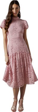 Coast Lace Frill Sleeve High Neck Midi Dress