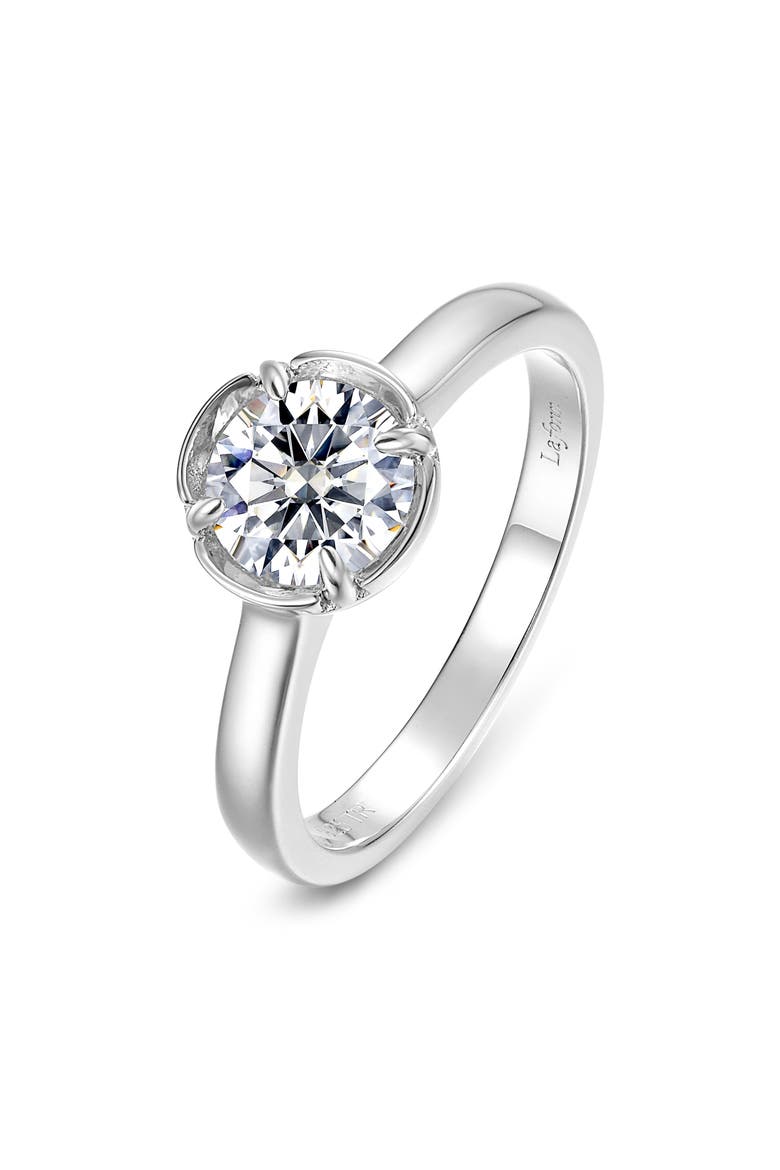 Blossom Cradle Simulated Diamond Solitaire Ring, Main, color, WHITE/ SILVER