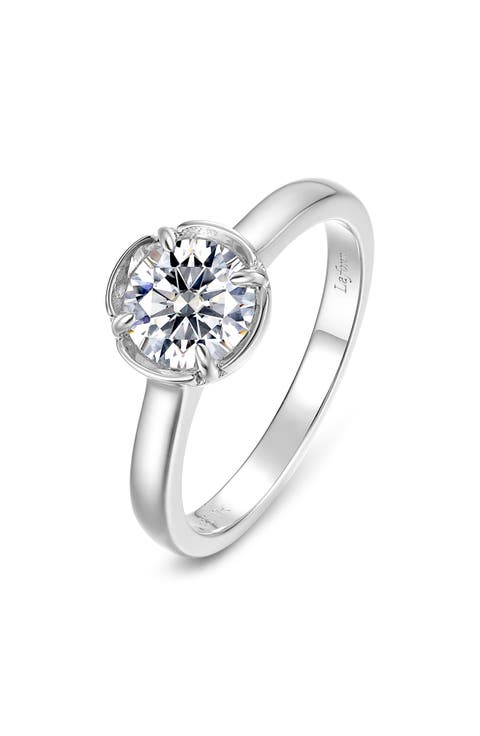 Blossom Cradle Simulated Diamond Solitaire Ring
