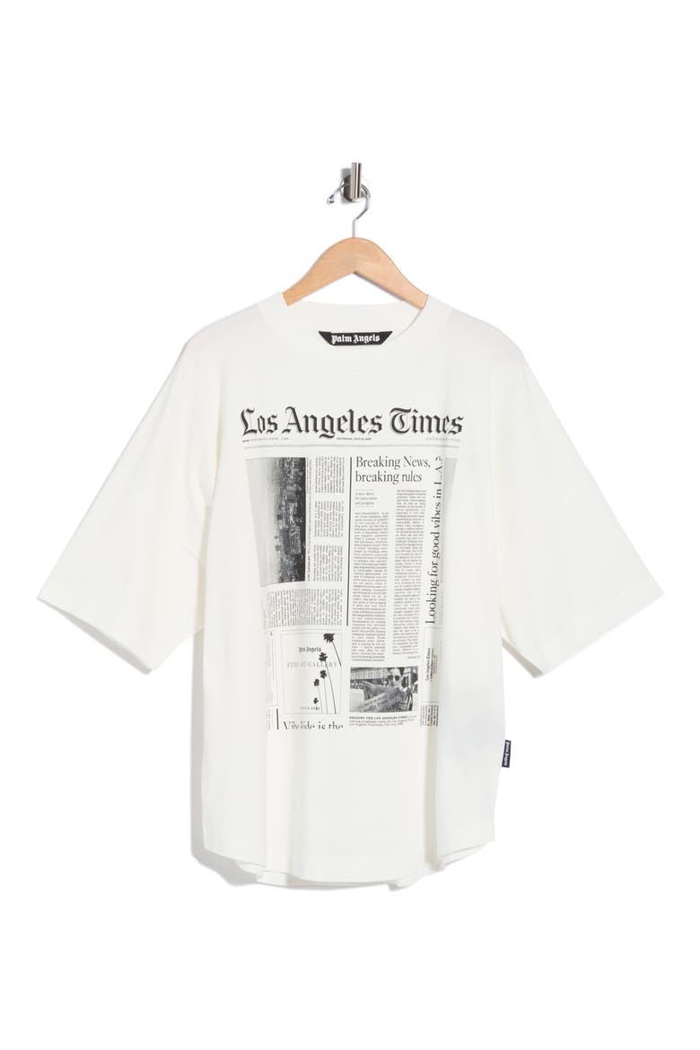LA Times News Oversize Graphic T-Shirt, Main, color, OFF WHITE/BLACK