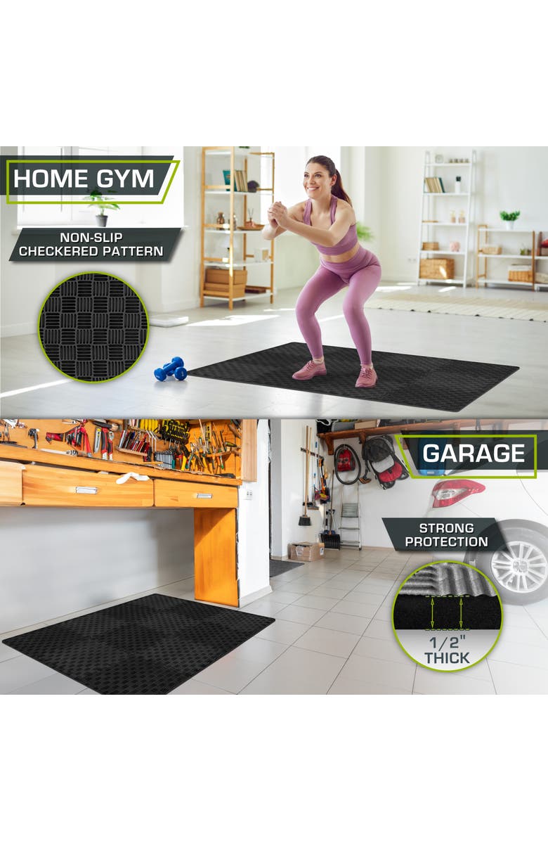 ProsourceFit Checkered Exercise Puzzle Mat 12 x 12 1/2-in, Alternate, color, Black