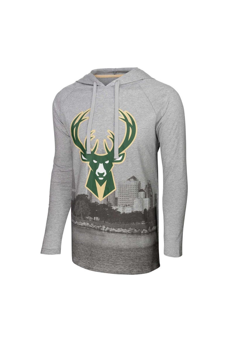 Men's Stadium Essentials Heather Gray Milwaukee Bucks Atrium Raglan Long Sleeve Hoodie T-Shirt, Alternate, color, Heather Gray