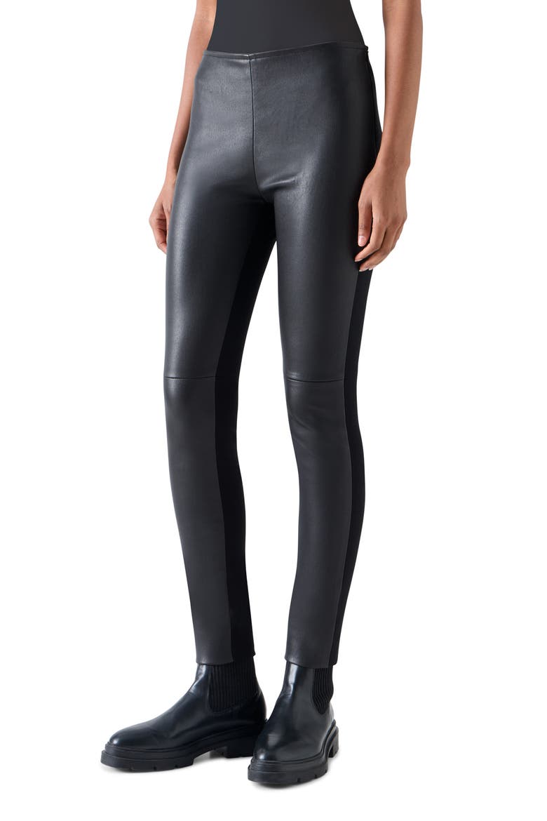 Leather Front Jersey Back Leggings, Alternate, color, BLACK