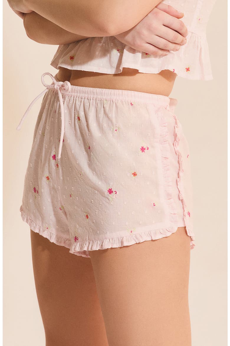 Oria Floral Swiss Dot Cotton Pajama Shorts, Alternate, color, PINK
