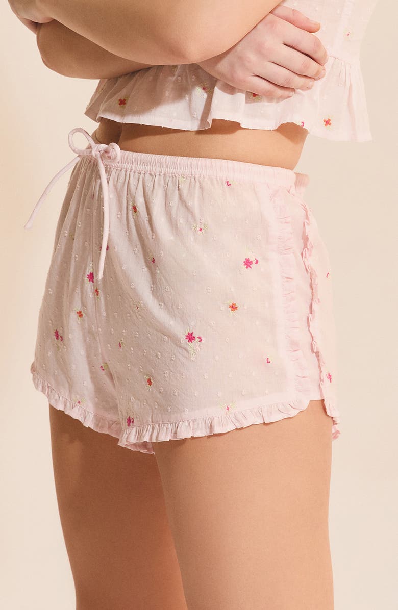 Etam Oria Floral Swiss Dot Cotton Pajama Shorts, Alternate, color, Pink