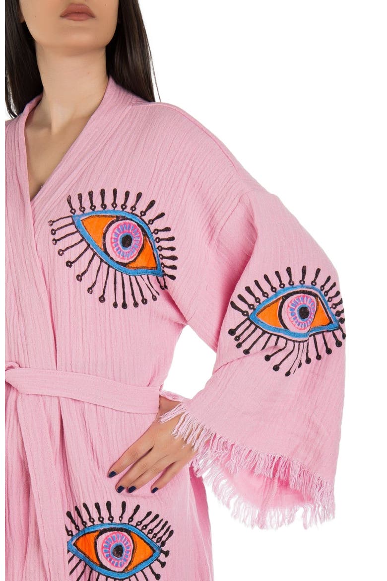 Aria Evil Eye Handmade Cotton Robe Cover-Up, Alternate, color, Light Pink