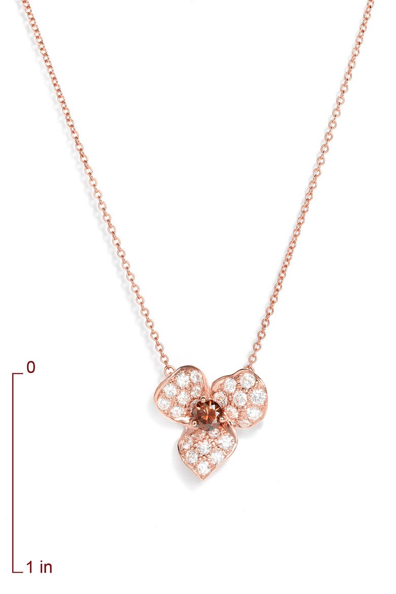 Champagne Diamond Flower Pendant Necklace, Alternate, color, ROSE GOLD