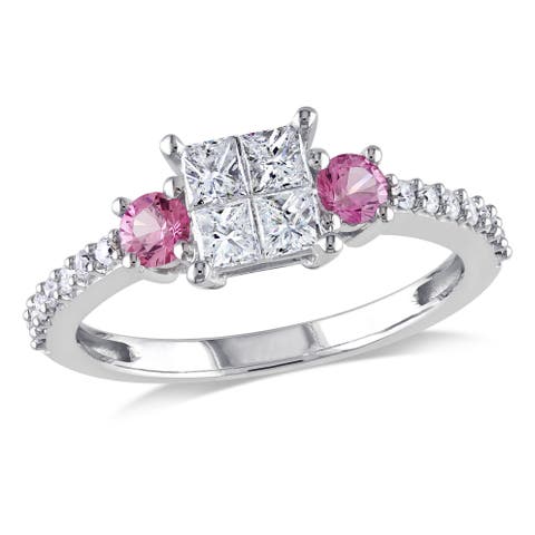 Diamond & Pink Sapphire Engagement Ring 14k