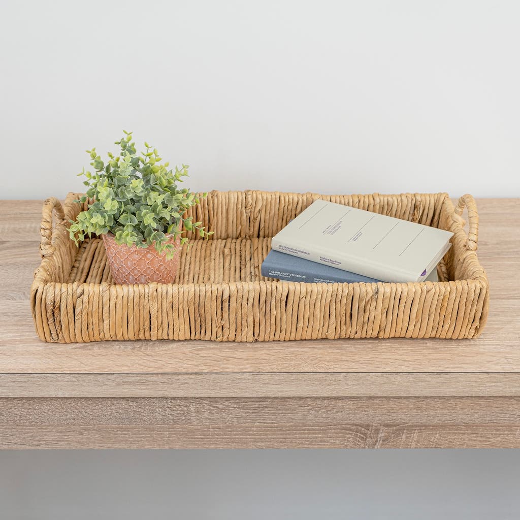 Happimess Anika Traditional Southwestern Hand-woven Abaca Tray With Handles In Natural