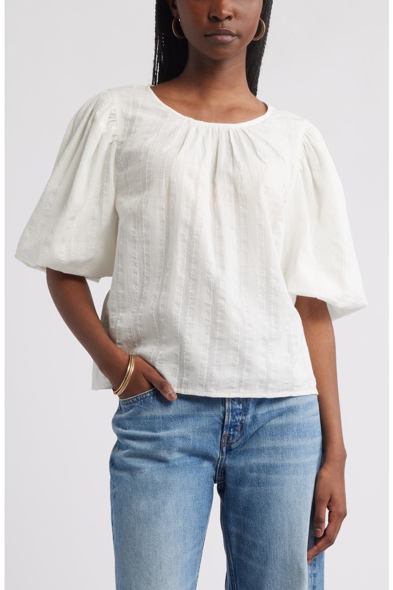 Bubble Sleeve Cotton Dobby Top, Main, color, IVORY EGRET