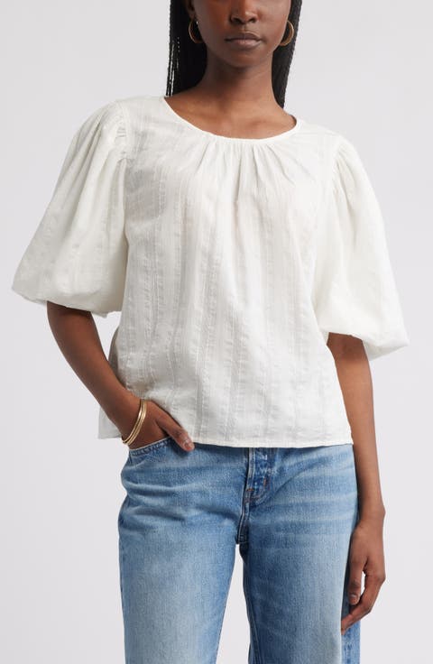 Bubble Sleeve Cotton Dobby Top