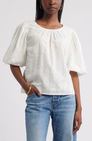 Treasure & Bond Bubble Sleeve Cotton Dobby Top