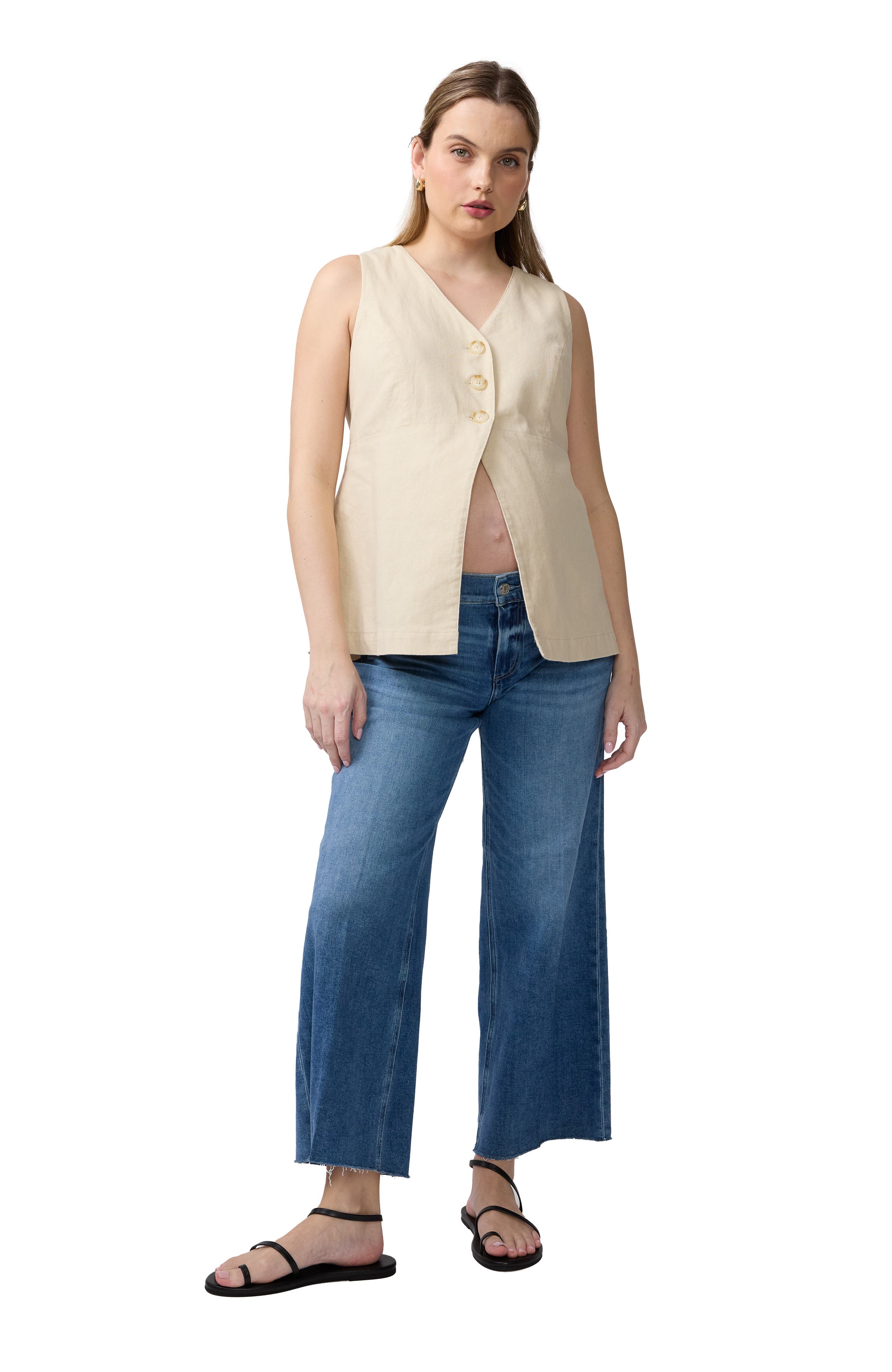 Ingrid & Isabel Linen Fashion Vest In Brown