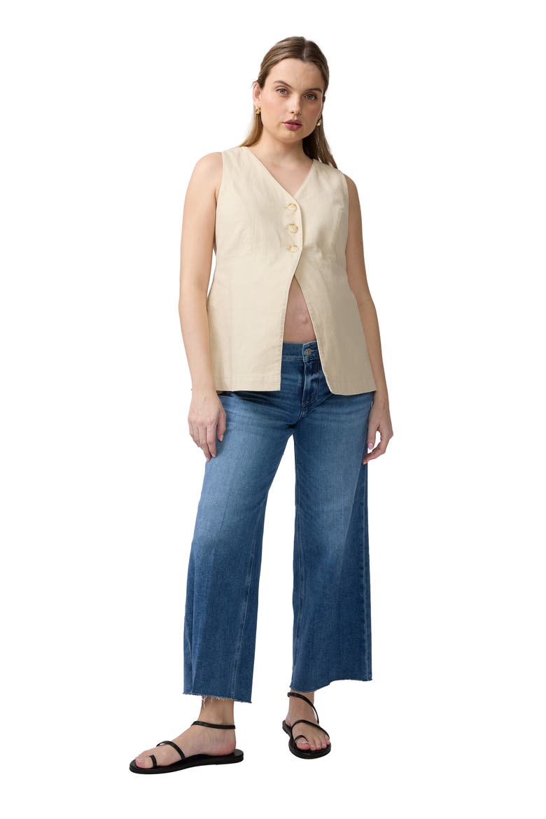 Sleeveless V-Neck Linen Maternity Vest, Alternate, color, Oat