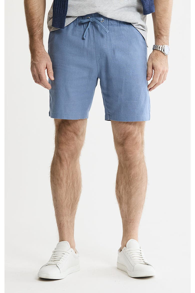 Linen Blend Drawstring Shorts, Main, color, Horizon Blue