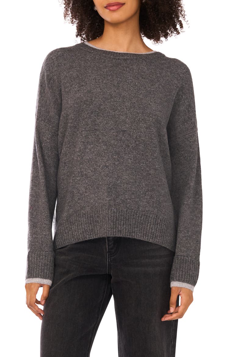 Tipped Crewneck Sweater, Main, color, MEDIUM HEATHER GREY