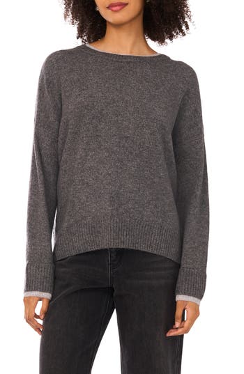 Halogen ® Tipped Crewneck Sweater In Gray