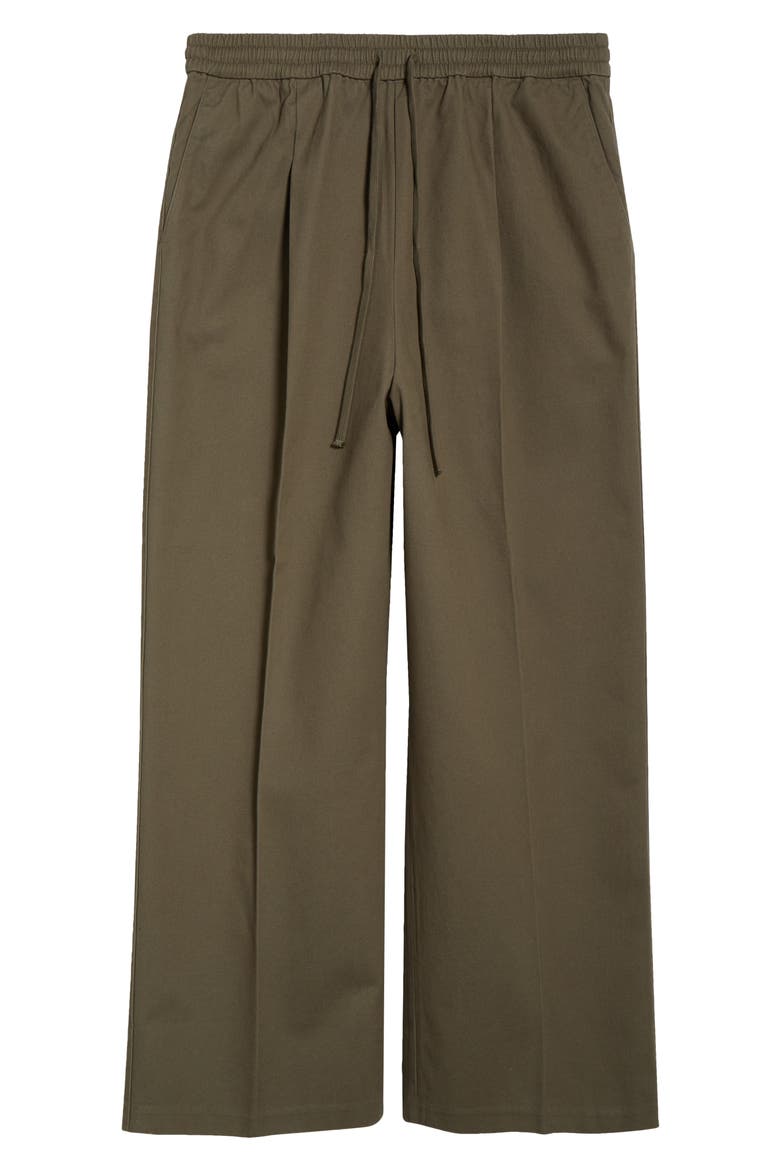 Pleat Front Drawstring Cotton Twill Pants, Alternate, color, MOSS