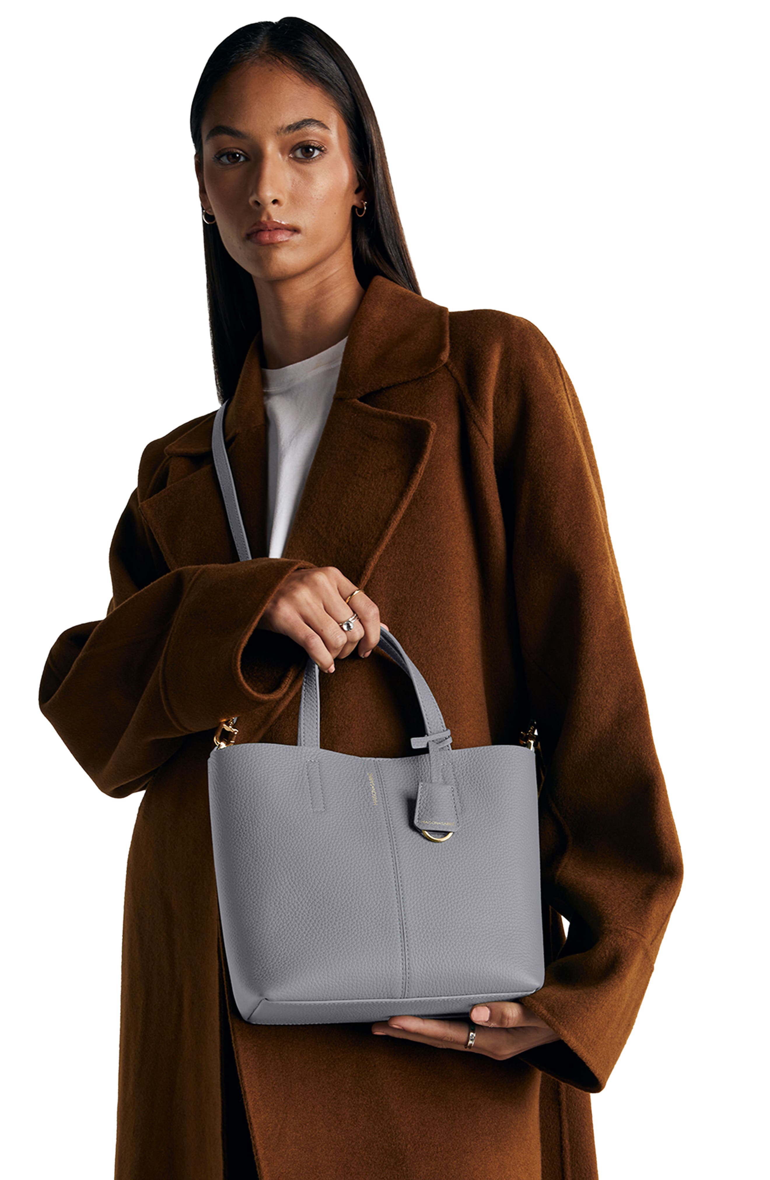 Small Leather Soft Tote, Alternate, color, Dove Grey