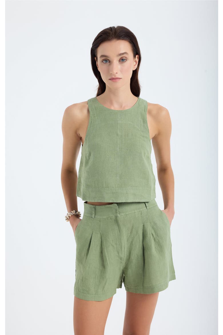Lena 100% Linen Sleeveless Crop Top, Alternate, color, Green