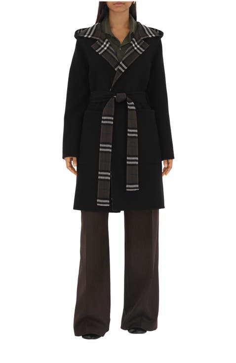 BURBERRY★素敵！Black Wool Blend Long Hooded Wrap Coat 65B167A3-C3EF-4A33-9EF7-