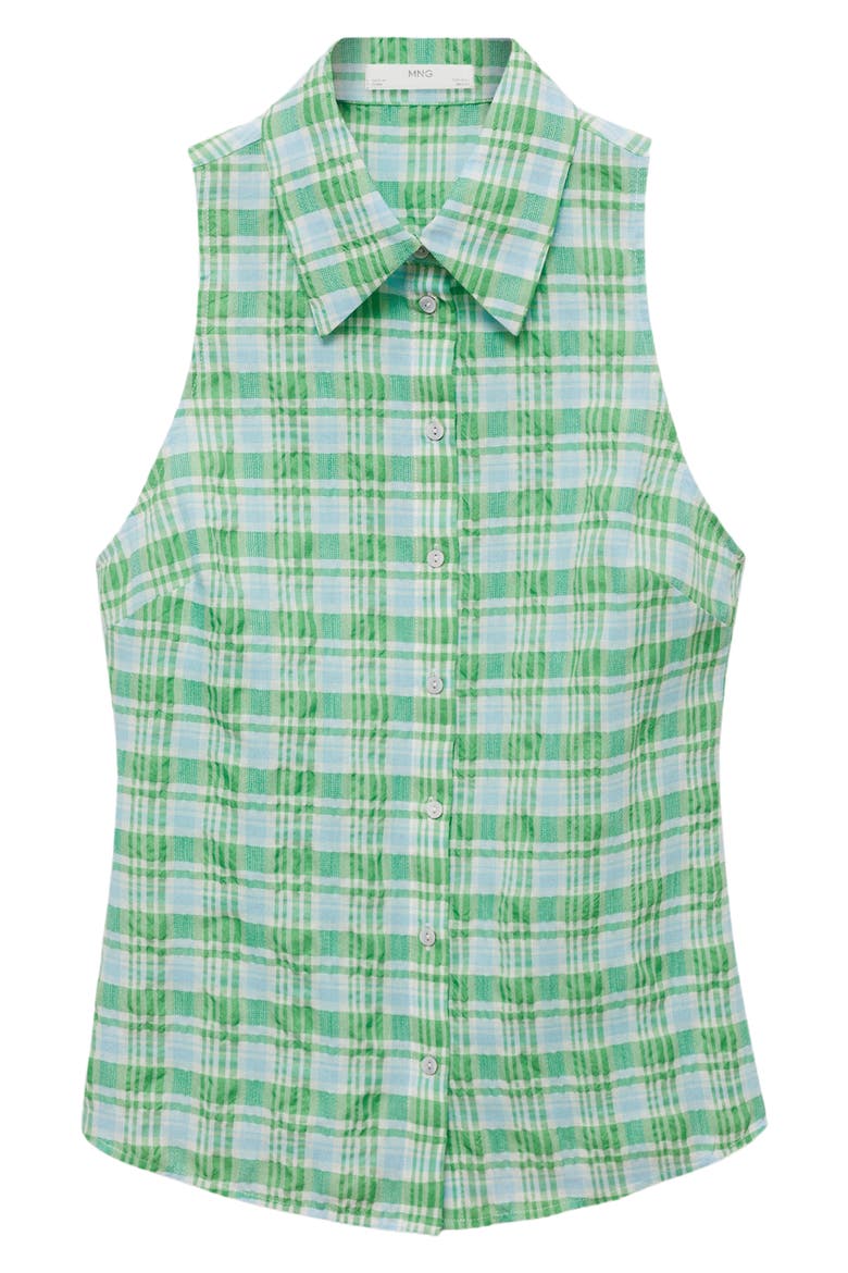 Check Sleeveless Button-Up Top, Alternate, color, GREEN