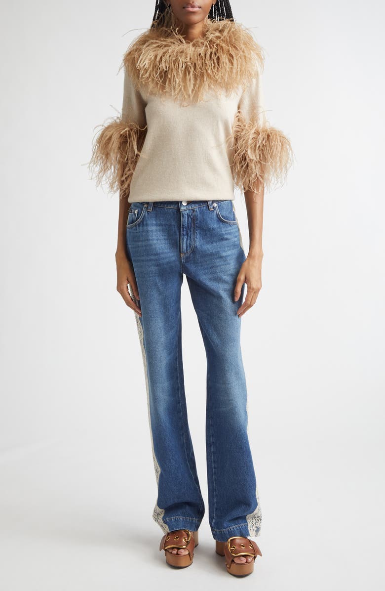 Dolce&Gabbana Lace Panel High Waist Straight Leg Jeans, Alternate, color, Variante Abbinata